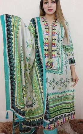 Discount Kalamkar ( White n Sea Green )