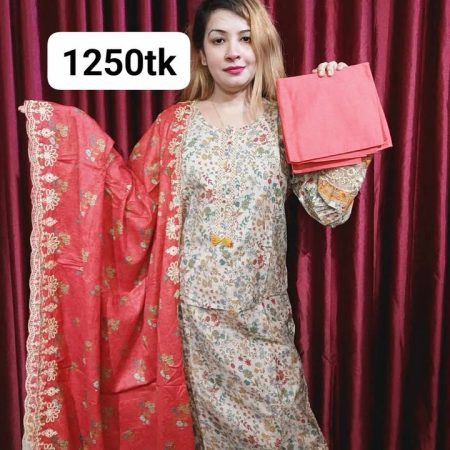 Cotton bowring work 3 pis (golden red)